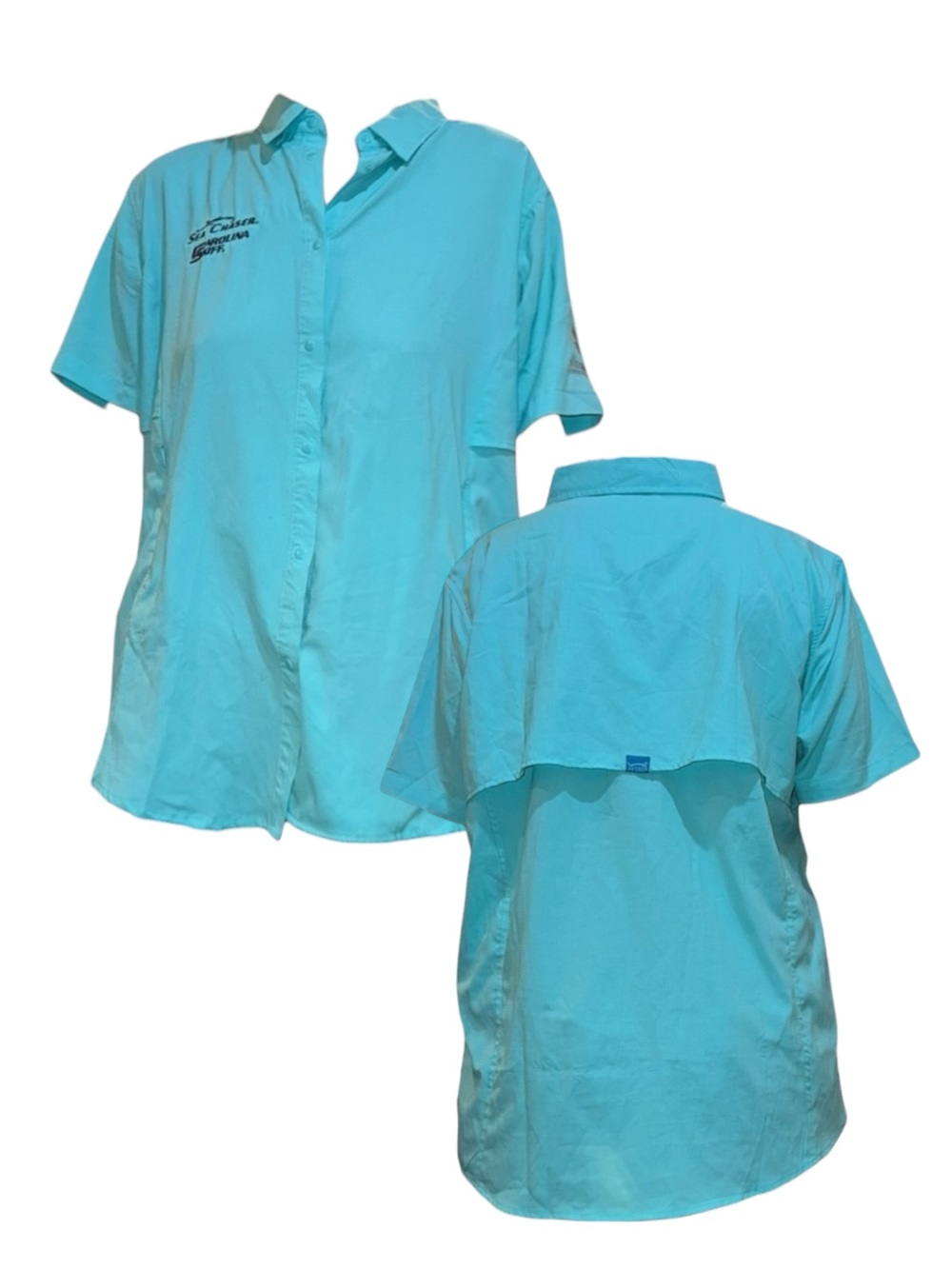 Sea Chaser Carolina Skiff Aqua Short Sleeve Button-Up Shirt